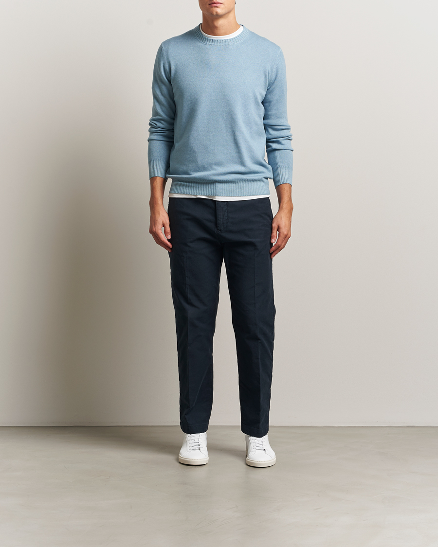 Heren | Truien | Gran Sasso | Wool/Cashmere Washed Crew Neck Blue Melange
