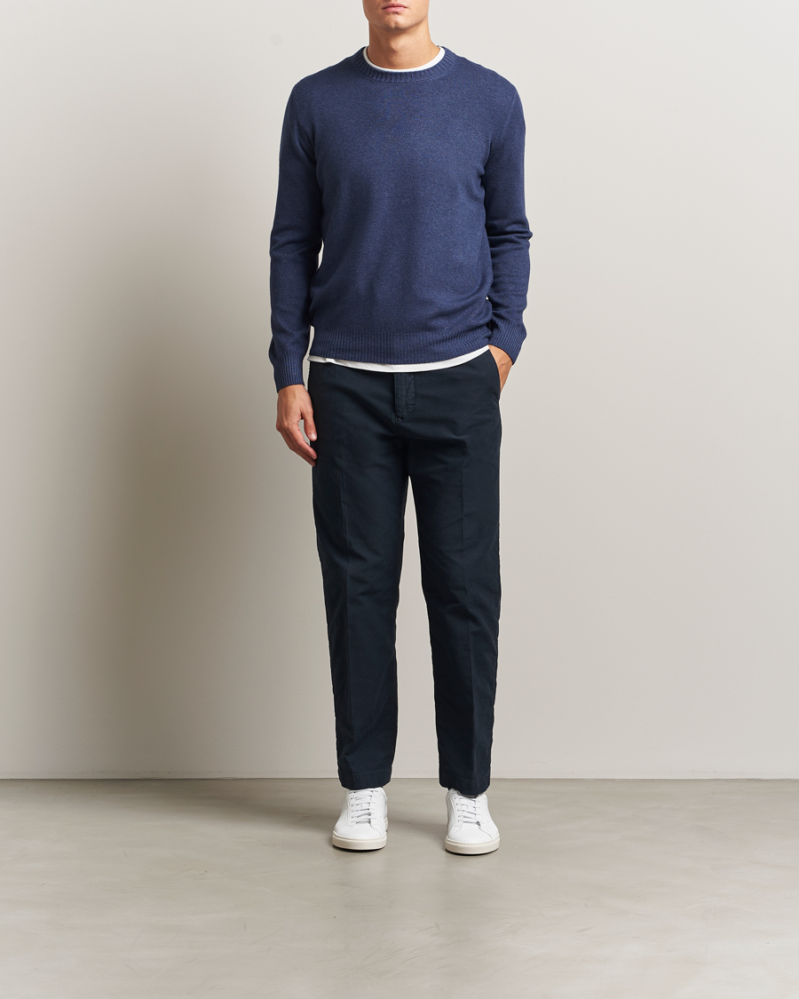 Homme | Pulls Et Tricots | Gran Sasso | Wool/Cashmere Washed Crew Neck Navy Melange
