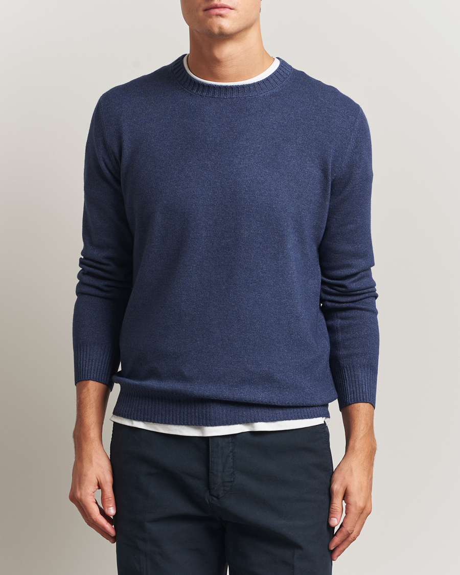 Homme | Pulls Et Tricots | Gran Sasso | Wool/Cashmere Washed Crew Neck Navy Melange