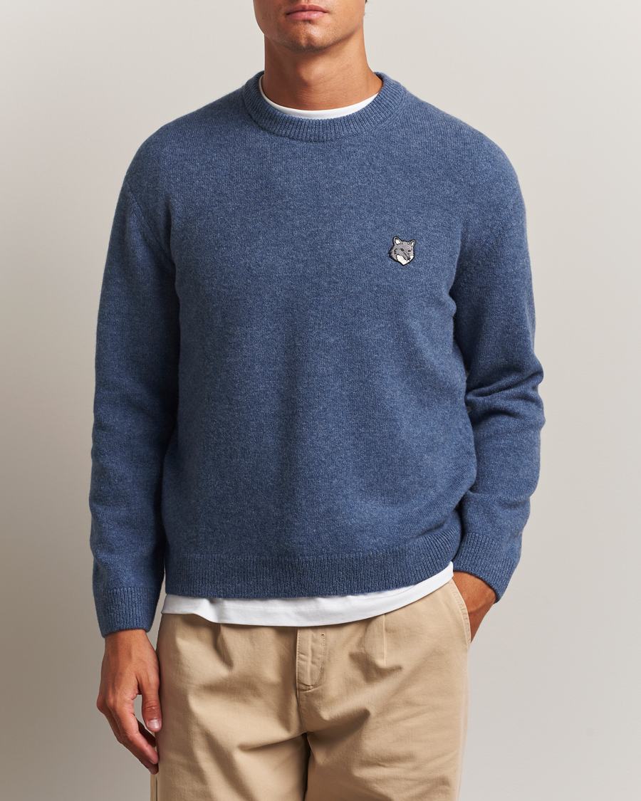 Homme | Pulls Et Tricots | Maison Kitsuné | Grey Fox Head Lambswool Sweater Powder Blue