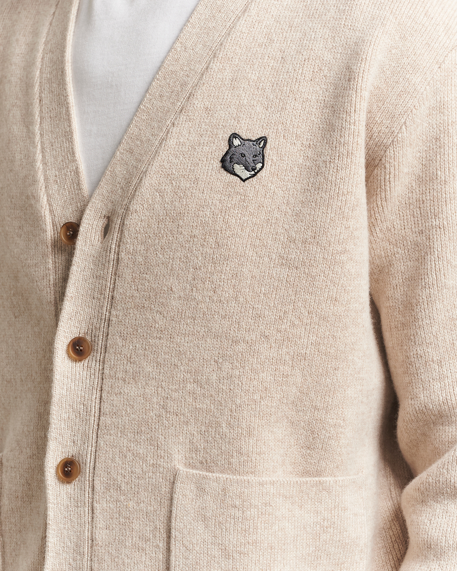 Homme | Pulls Et Tricots | Maison Kitsuné | Grey Fox Head Milano Lambswool Cardigan Tan Beige