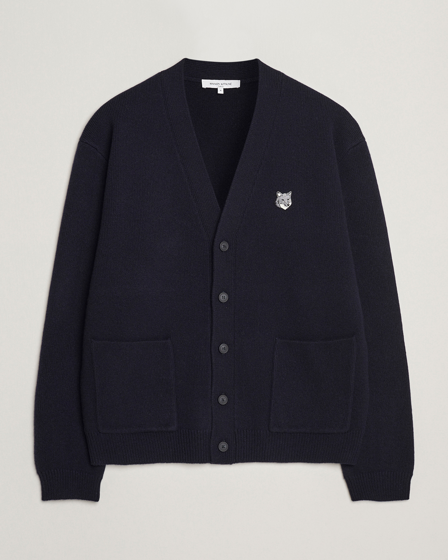 Homme | Pulls Et Tricots | Maison Kitsuné | Grey Fox Head Milano Lambswool Cardigan Classic Navy