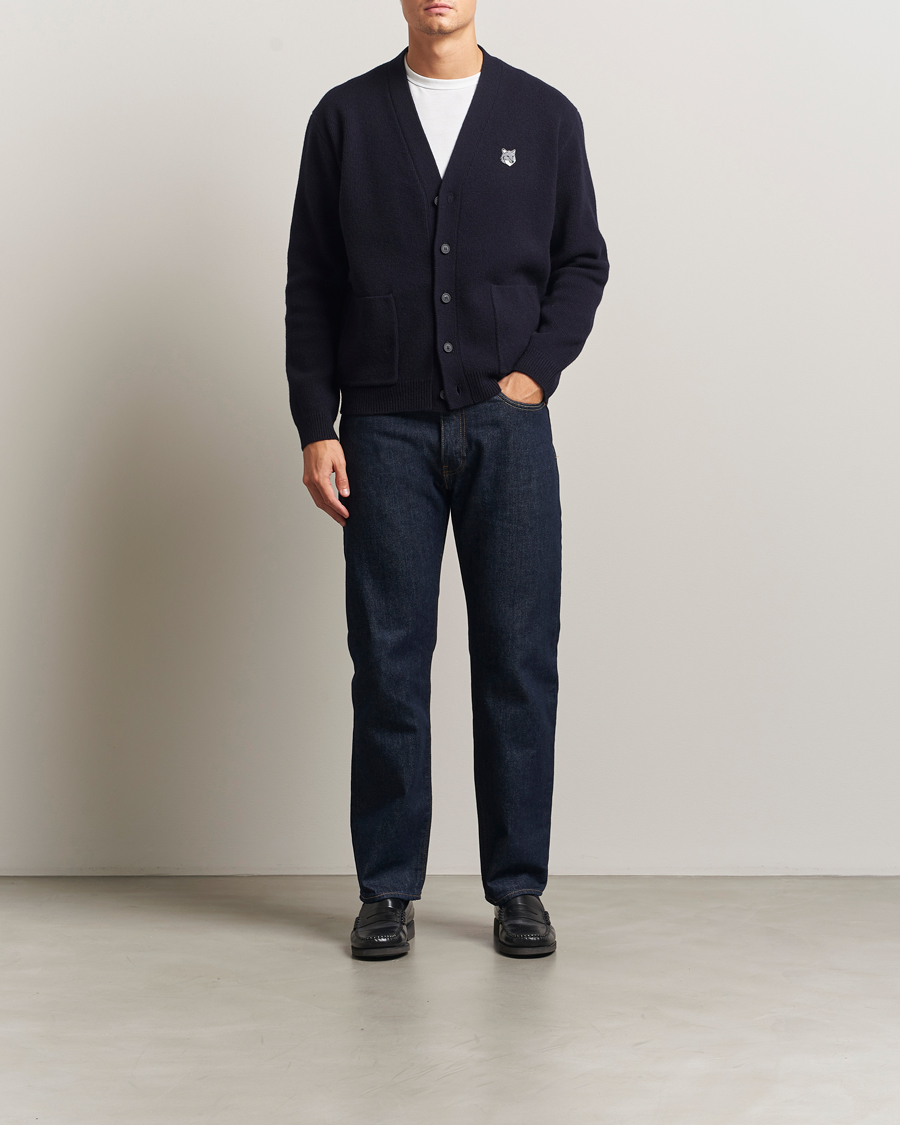 Homme | Pulls Et Tricots | Maison Kitsuné | Grey Fox Head Milano Lambswool Cardigan Classic Navy