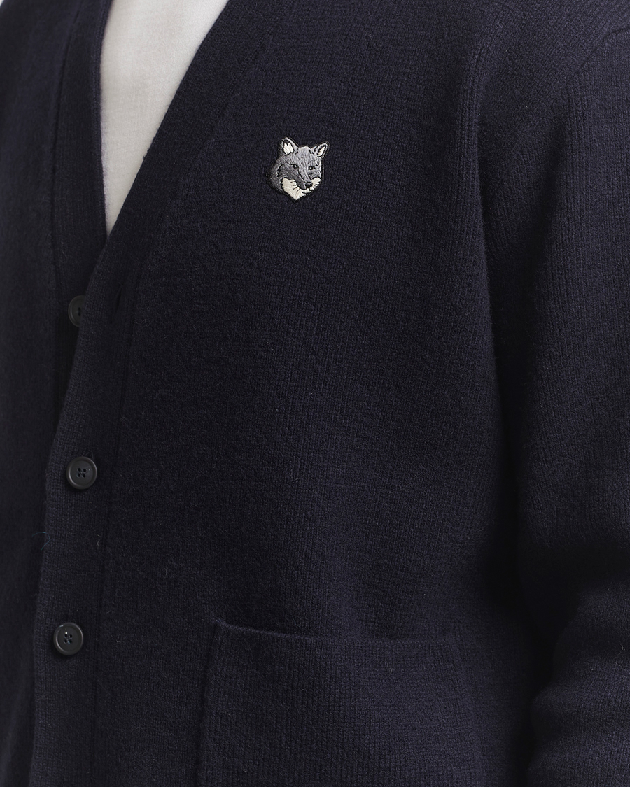Homme | Pulls Et Tricots | Maison Kitsuné | Grey Fox Head Milano Lambswool Cardigan Classic Navy