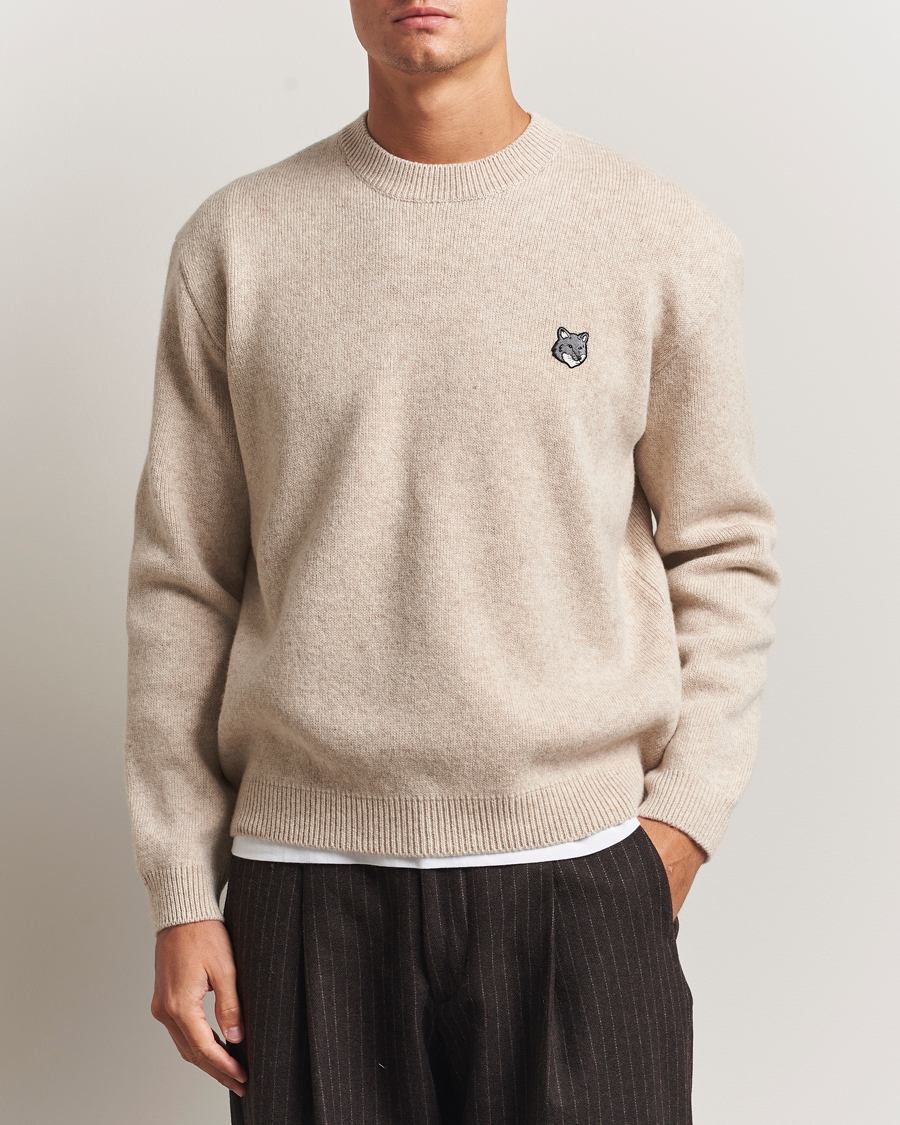 Heren | Truien | Maison Kitsuné | Grey Fox Head Milano Lambswool Sweater Tan Beige