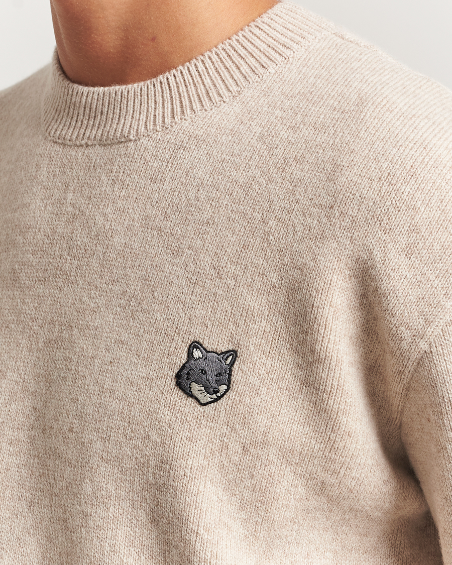 Heren | Truien | Maison Kitsuné | Grey Fox Head Milano Lambswool Sweater Tan Beige