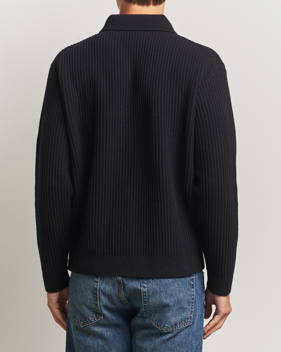 Homme | Pulls Et Tricots | Maison Kitsuné | Tonal Fox Head Wool Ribbed Polo Black