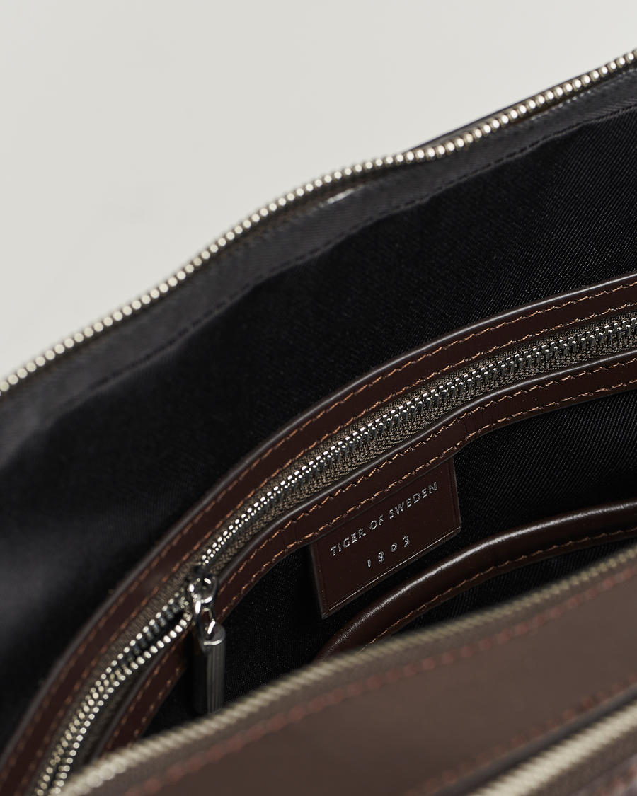 Heren | Tassen | Tiger of Sweden | Valise Smooth Leather Double Zip Briefcase Dark Brown