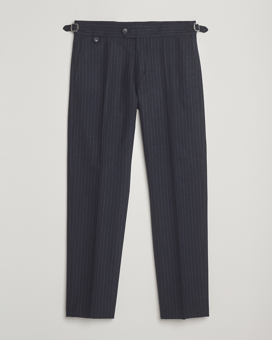 Homme | Pantalons | Tiger of Sweden | Tense Wool Pleated Pinstriped Trousers Blue Function