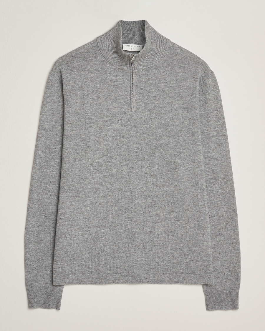 Heren | Truien | Tiger of Sweden | Travis Wool/Cashmere Half Zip Light Grey Melange