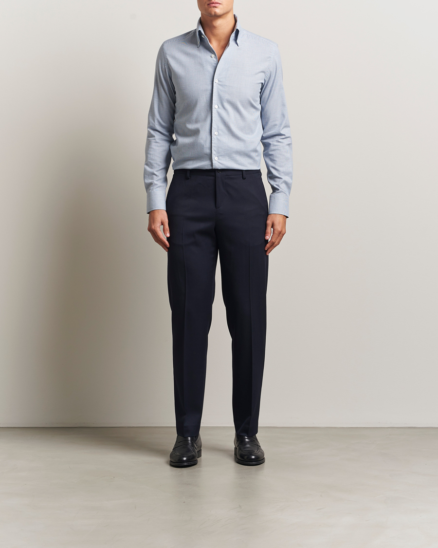 Heren | Overhemden | 100Hands | Micro Houndstooth Flannel Button Down Blue