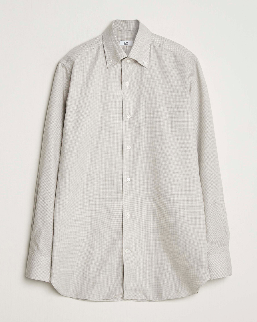 Heren | Overhemden | 100Hands | Micro Houndstooth Flannel Button Down Beige