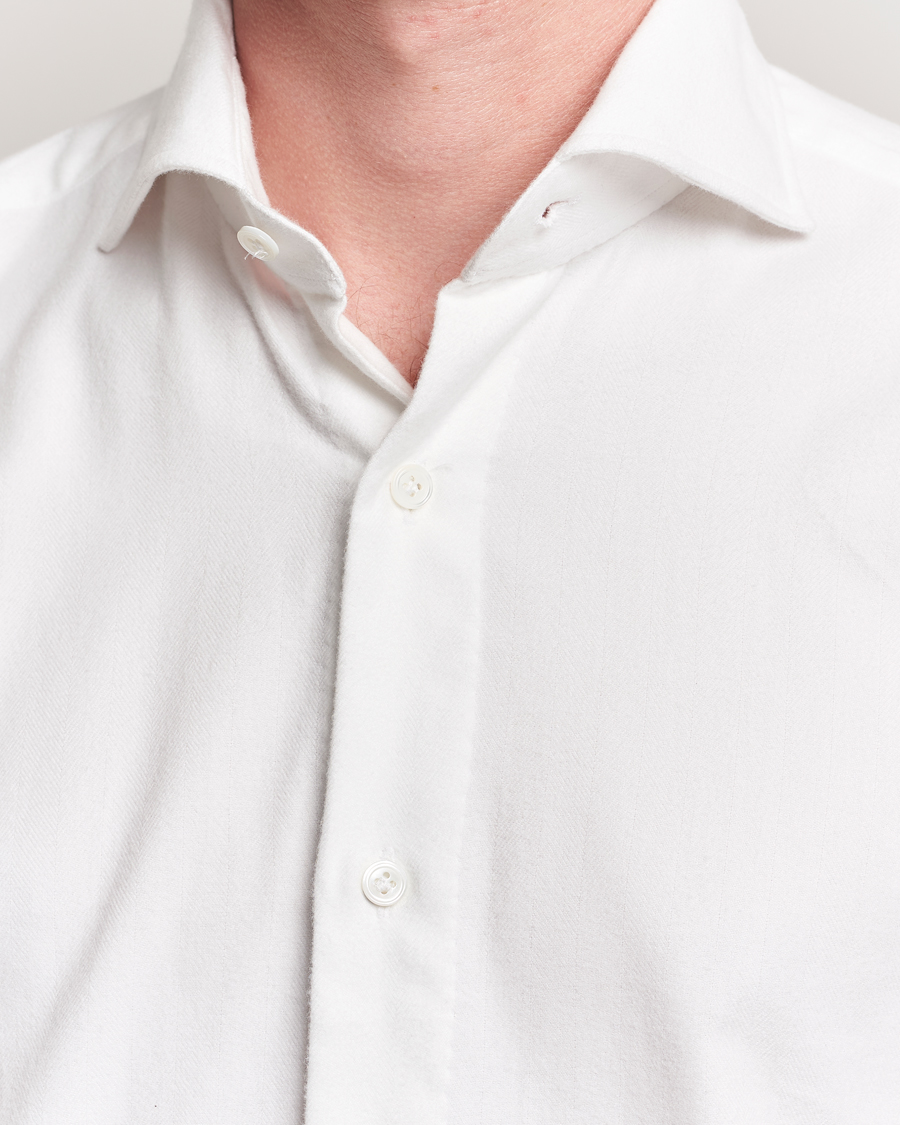 Homme | Chemises | 100Hands | Herringbone Flannel Cut Away Shirt White
