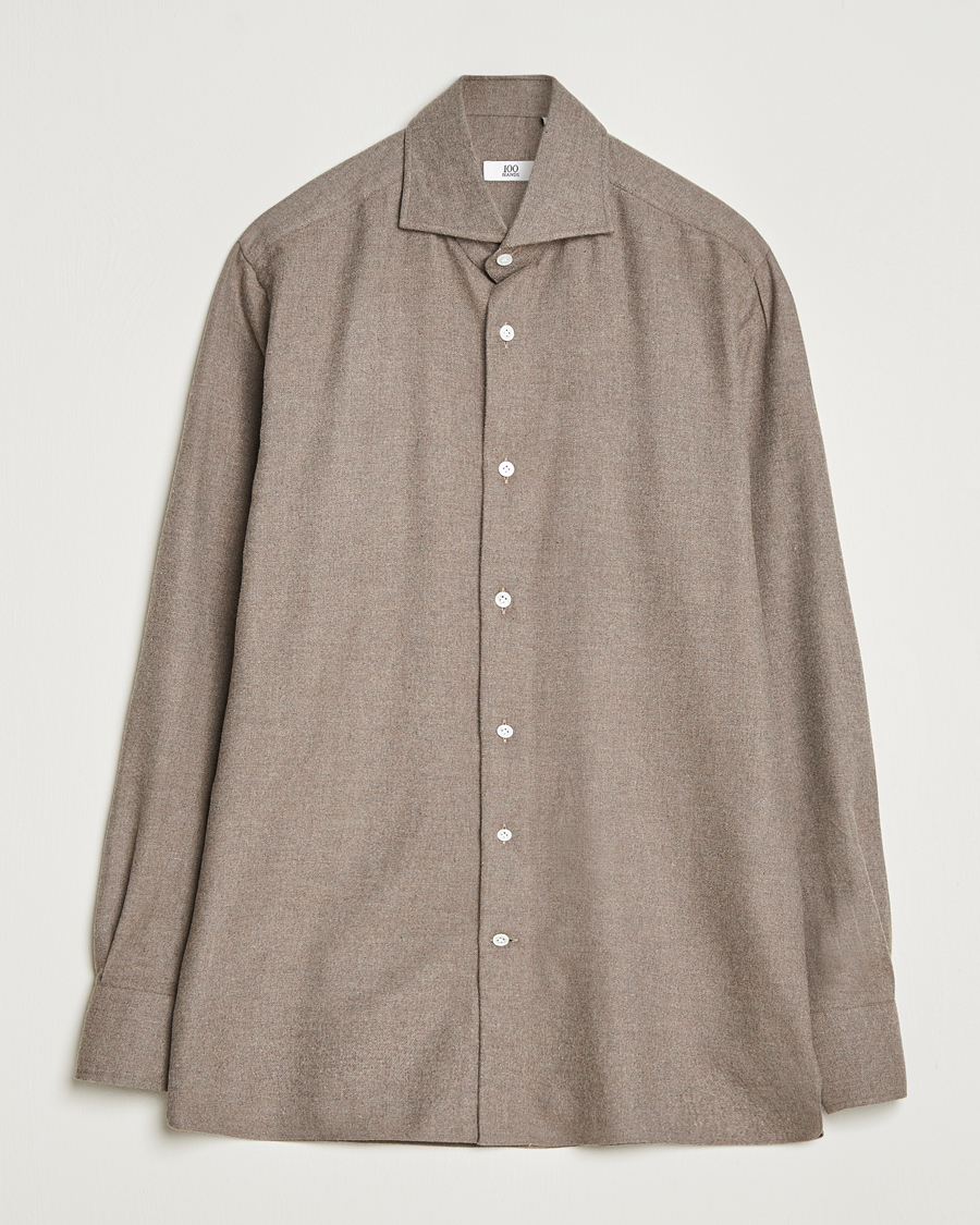 Heren | Overhemden | 100Hands | Herringbone Flannel Cut Away Shirt Caramel