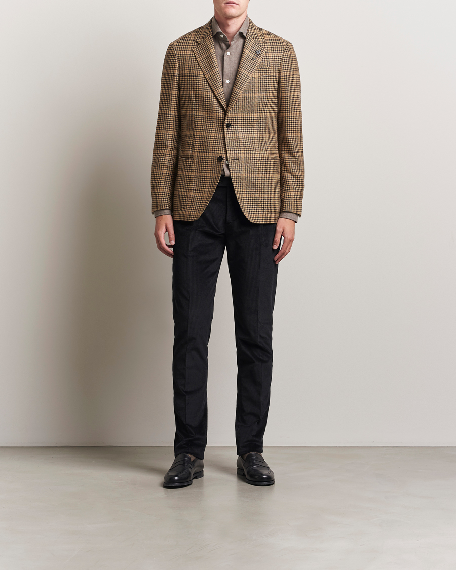 Heren | Overhemden | 100Hands | Herringbone Flannel Cut Away Shirt Caramel