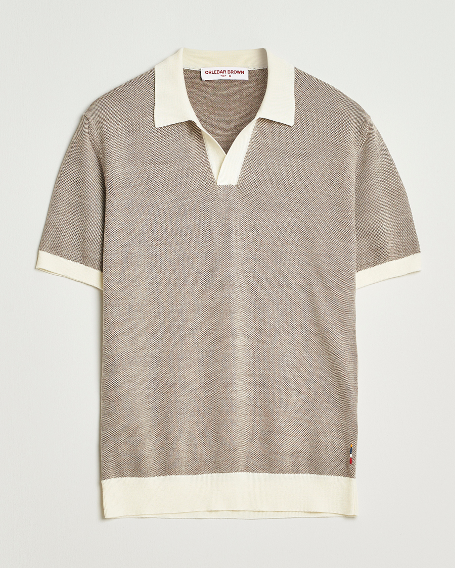 Homme | Polos | Orlebar Brown | Horton Contrast Merino Polo Morel Brown/Sand