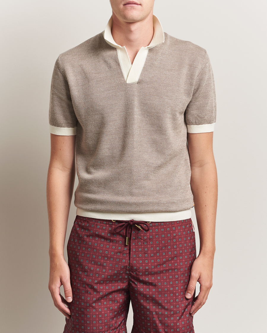 Homme | Polos | Orlebar Brown | Horton Contrast Merino Polo Morel Brown/Sand