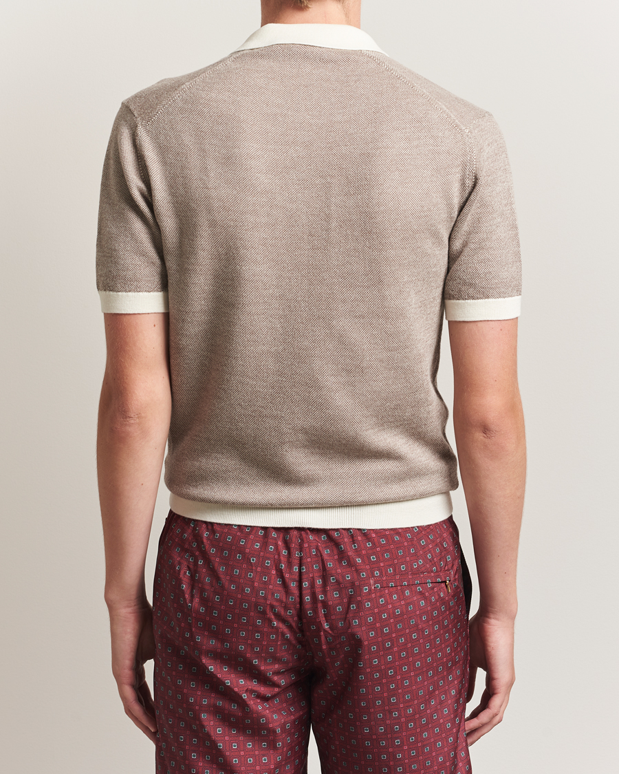 Homme | Polos | Orlebar Brown | Horton Contrast Merino Polo Morel Brown/Sand