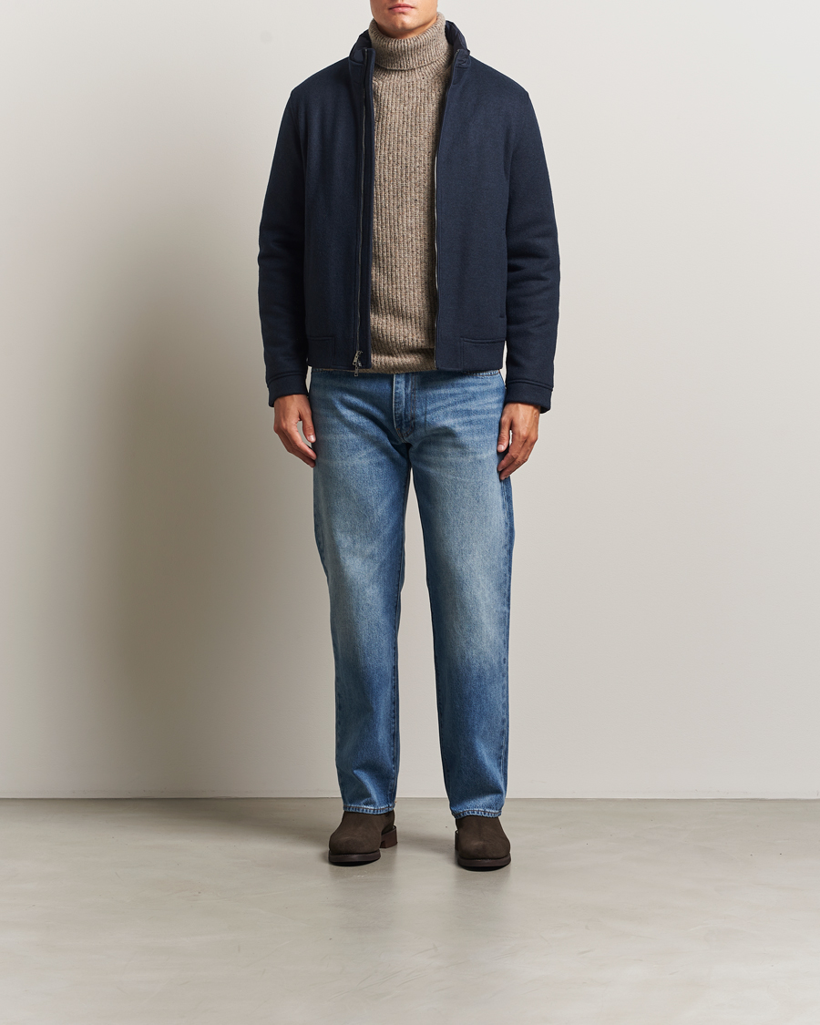 Heren | Jassen | Woolrich | Knitted Wool Lewis Bomber Melton Blue