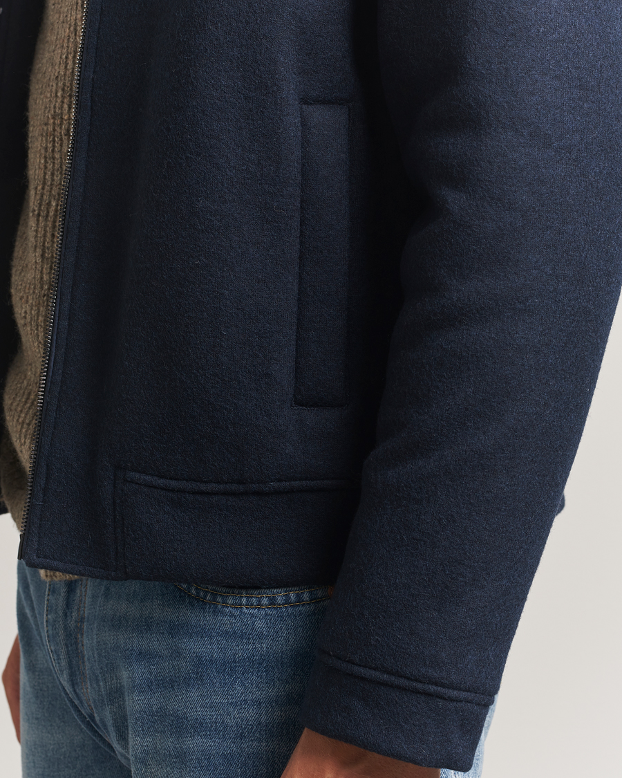 Heren | Jassen | Woolrich | Knitted Wool Lewis Bomber Melton Blue