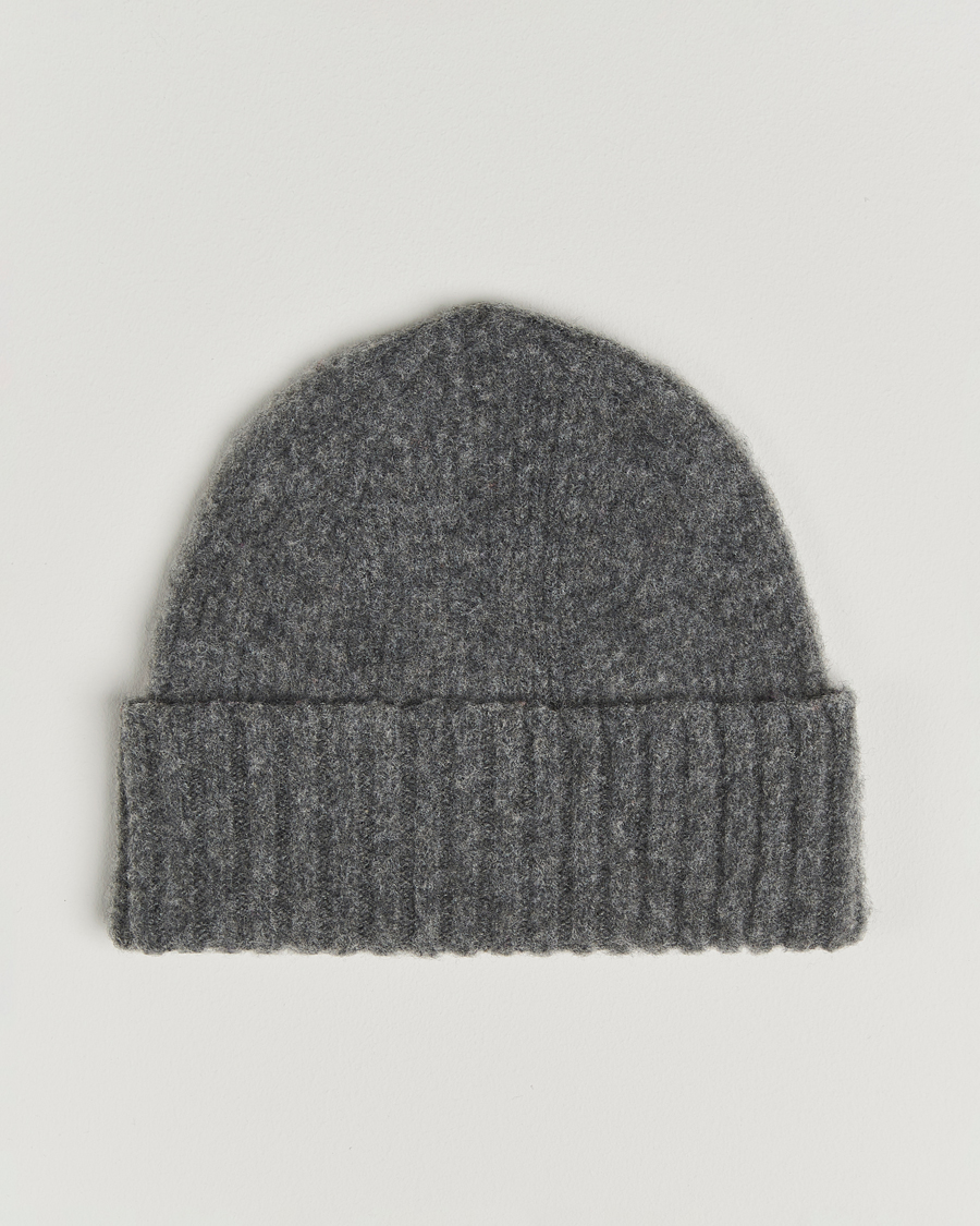 Homme | Bonnets | Robert Mackie | Rona Ribbed Shaggy Lambswool Beanie Dark Grey