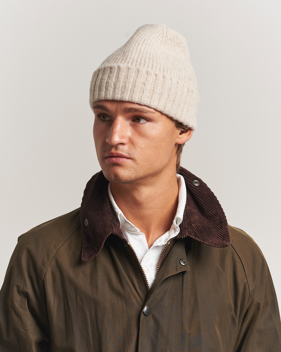 Homme | Bonnets | Robert Mackie | Rona Ribbed Shaggy Lambswool Beanie White