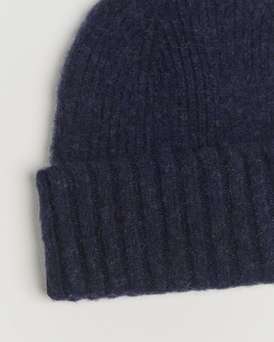 Homme | Bonnets | Robert Mackie | Rona Ribbed Shaggy Lambswool Beanie Blue