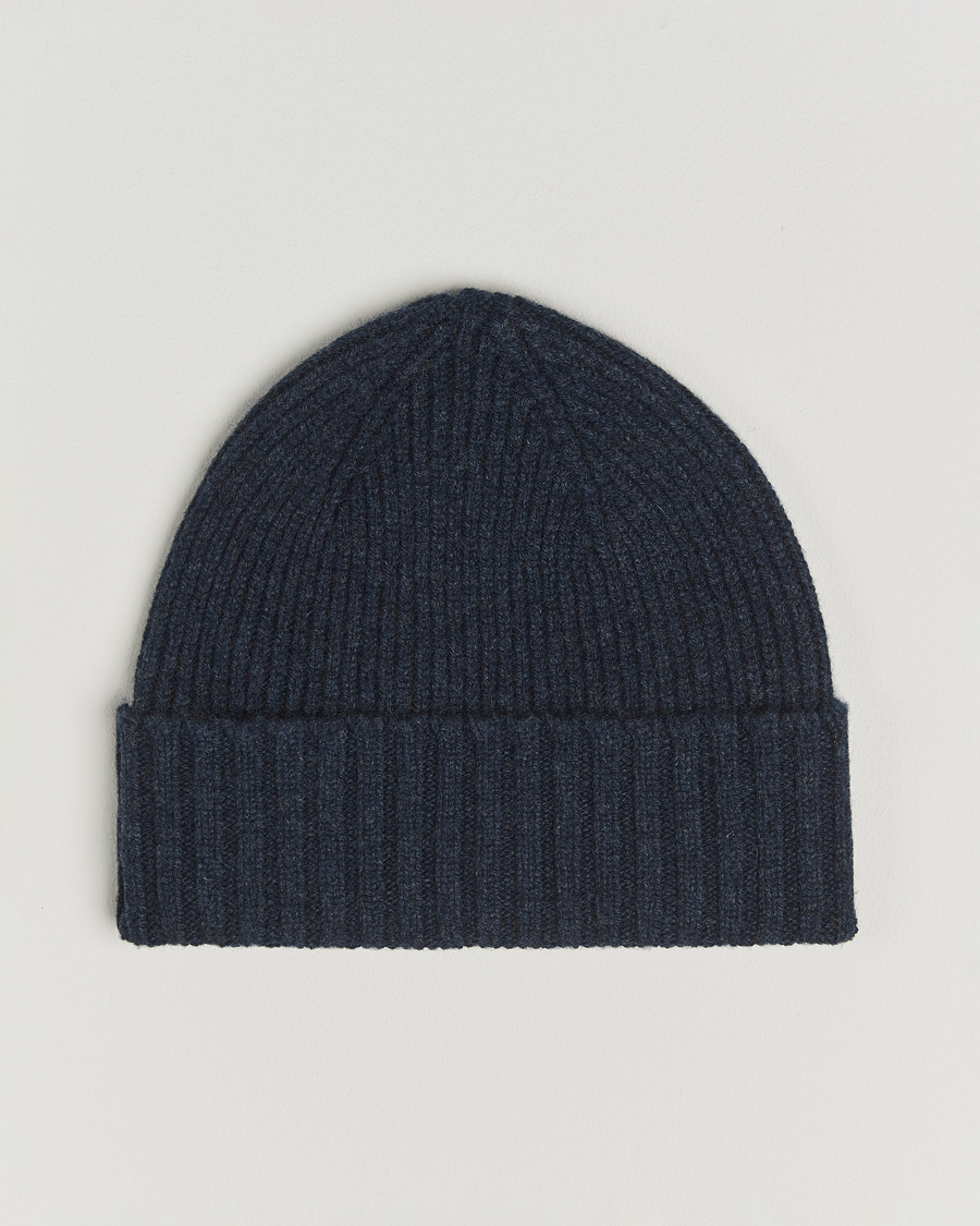 Homme | Bonnets | Robert Mackie | Kingswell Ribbed Wool/Cashmere Beanie Navy