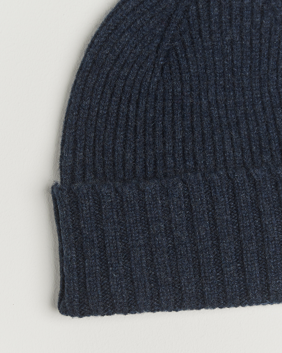 Homme | Bonnets | Robert Mackie | Kingswell Ribbed Wool/Cashmere Beanie Navy