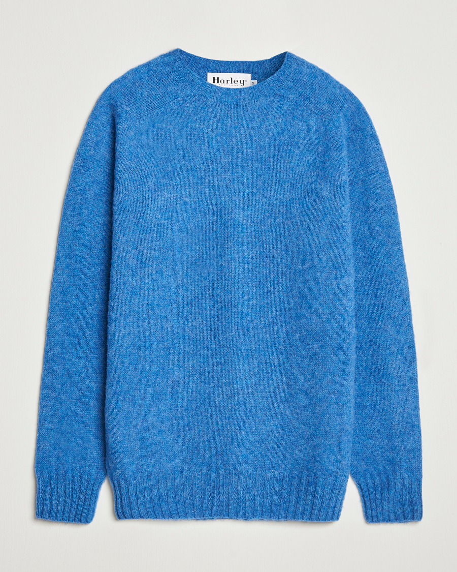 Heren | Truien | Harley Of Scotland | Brushed Supersoft Lambswool Crewneck Cobalt