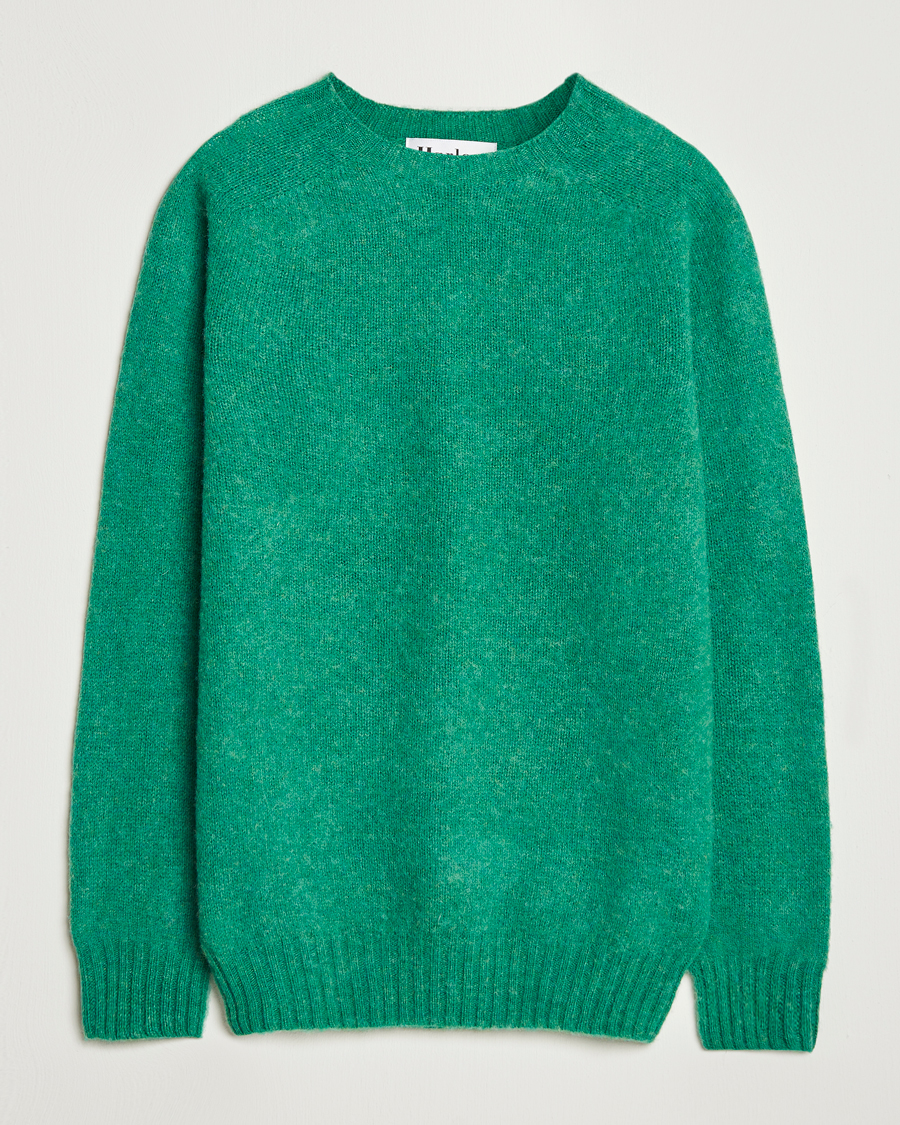 Heren | Truien | Harley Of Scotland | Brushed Supersoft Lambswool Crewneck Evergreen