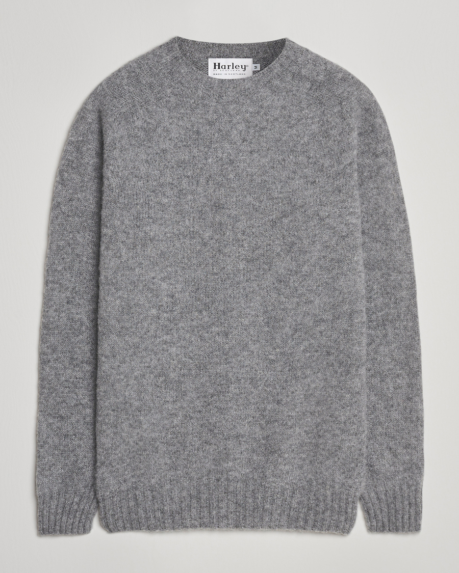 Heren | Truien | Harley Of Scotland | Brushed Supersoft Lambswool Crewneck Mid Grey