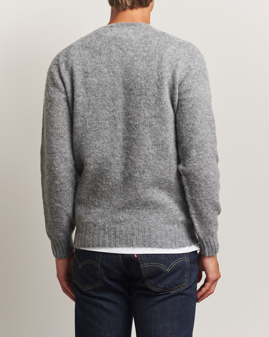 Heren | Truien | Harley Of Scotland | Brushed Supersoft Lambswool Crewneck Mid Grey