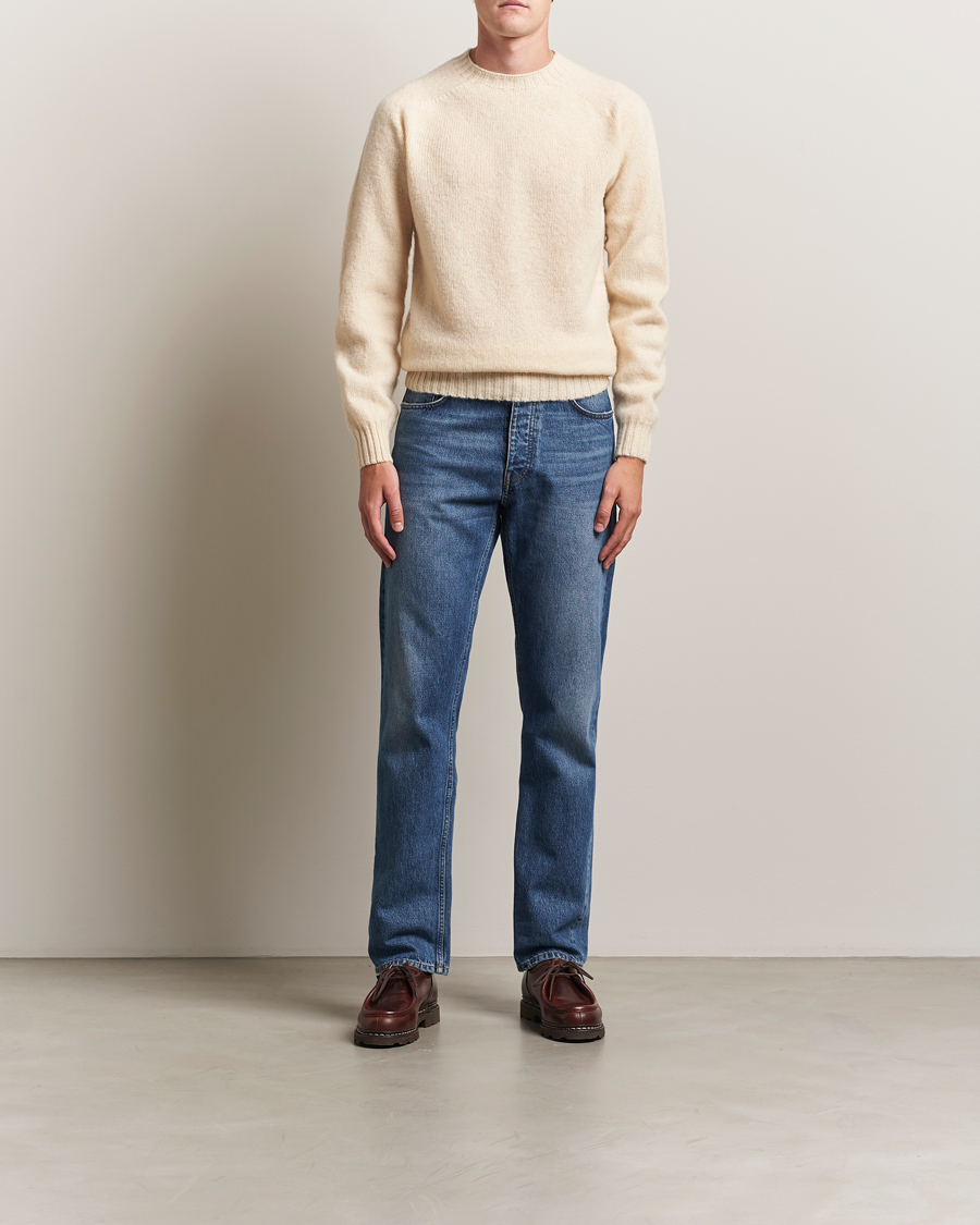 Heren | Truien | Harley Of Scotland | Brushed Supersoft Lambswool Crewneck Vanilla