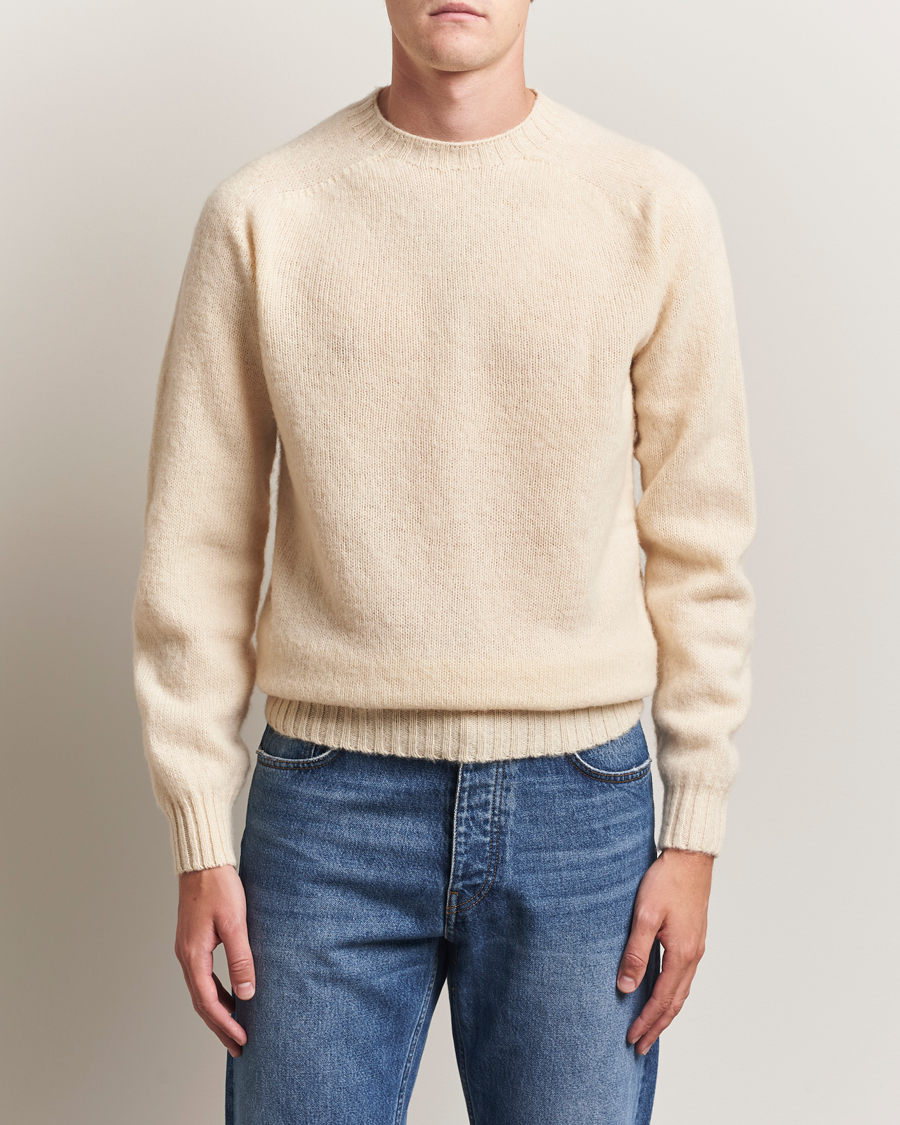Heren | Truien | Harley Of Scotland | Brushed Supersoft Lambswool Crewneck Vanilla