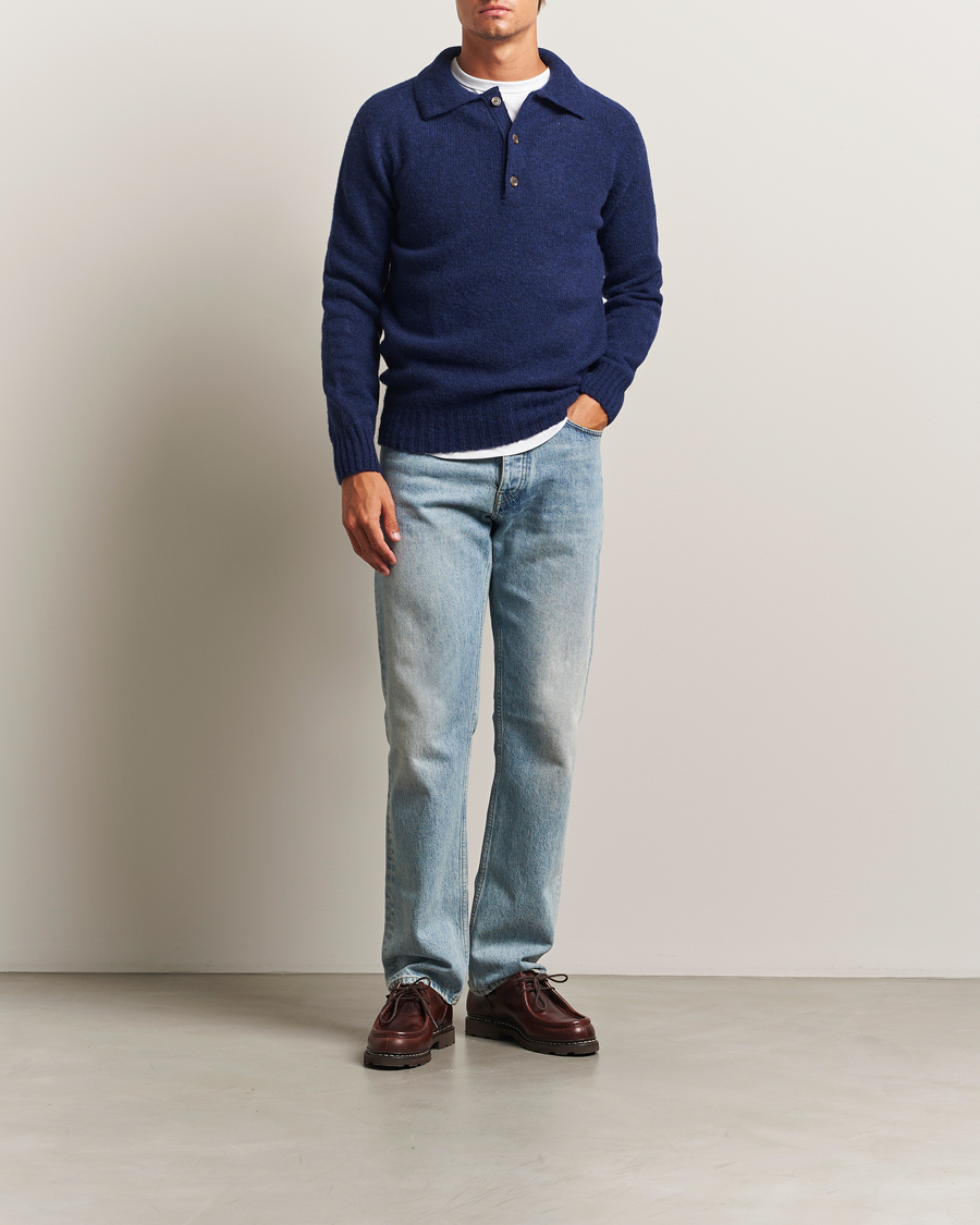 Homme | Pulls Et Tricots | Harley Of Scotland | Brushed Supersoft Lambswool Polo Nightsky