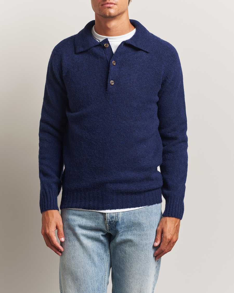 Homme | Pulls Et Tricots | Harley Of Scotland | Brushed Supersoft Lambswool Polo Nightsky