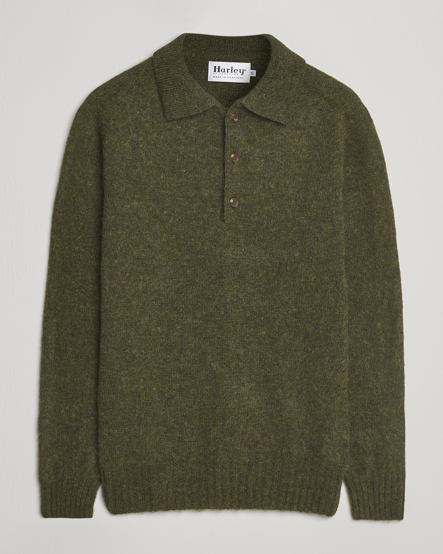 Heren | Truien | Harley Of Scotland | Brushed Supersoft Lambswool Polo Scots Pine