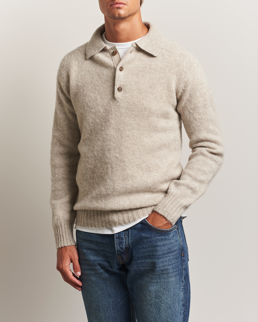 Homme | Pulls Et Tricots | Harley Of Scotland | Brushed Supersoft Lambswool Polo Vellum