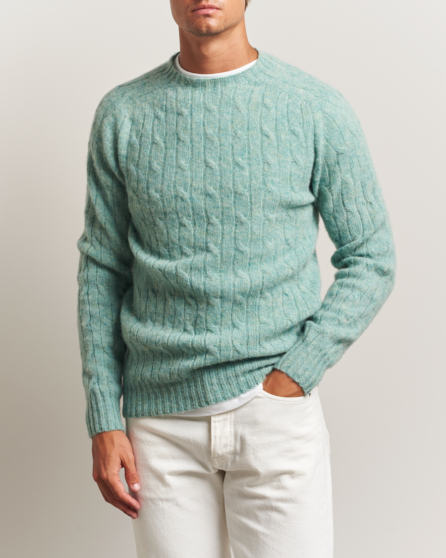 Homme | Pulls Et Tricots | Harley Of Scotland | Brushed Supersoft Lambswool Cable Opal