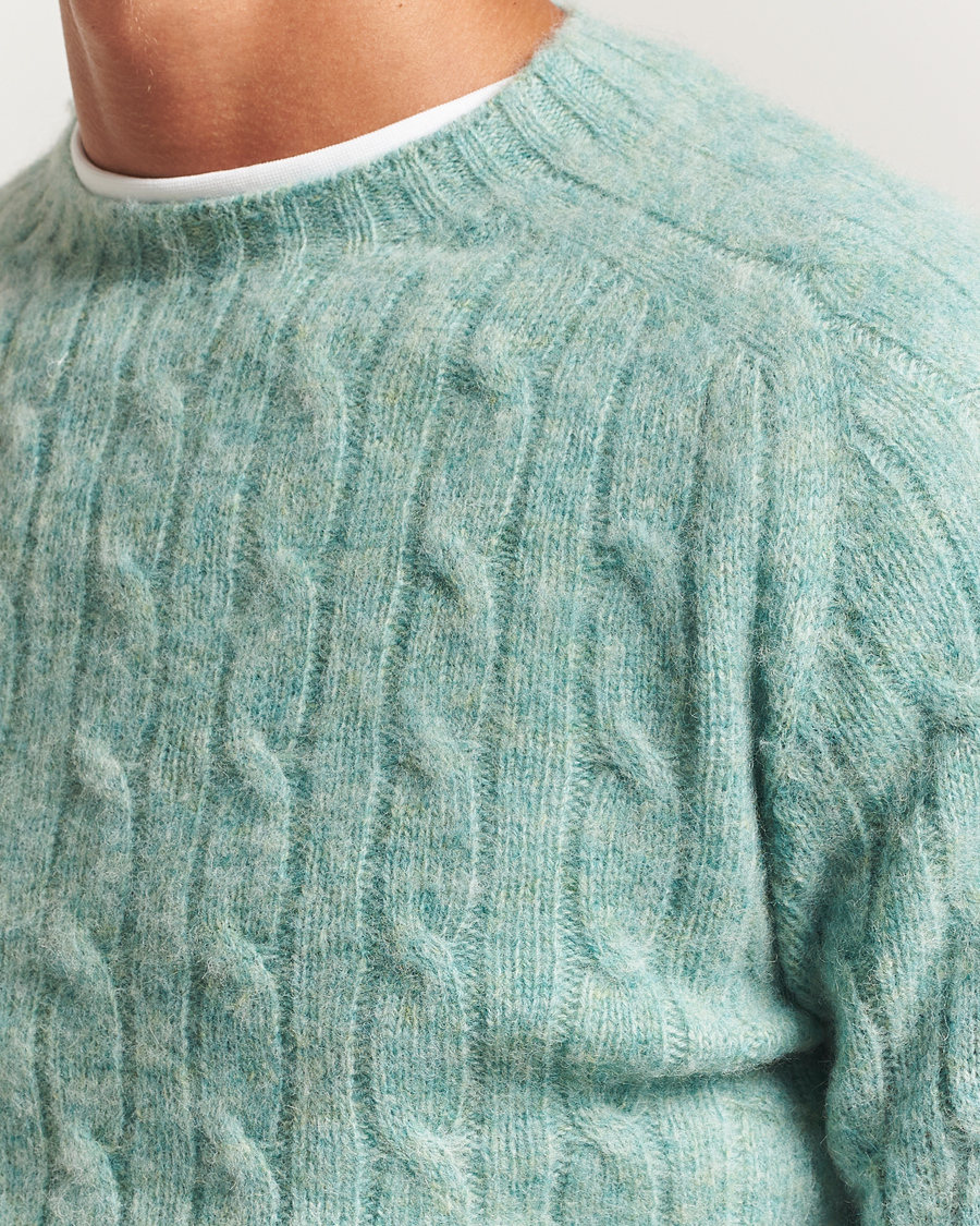 Homme | Pulls Et Tricots | Harley Of Scotland | Brushed Supersoft Lambswool Cable Opal