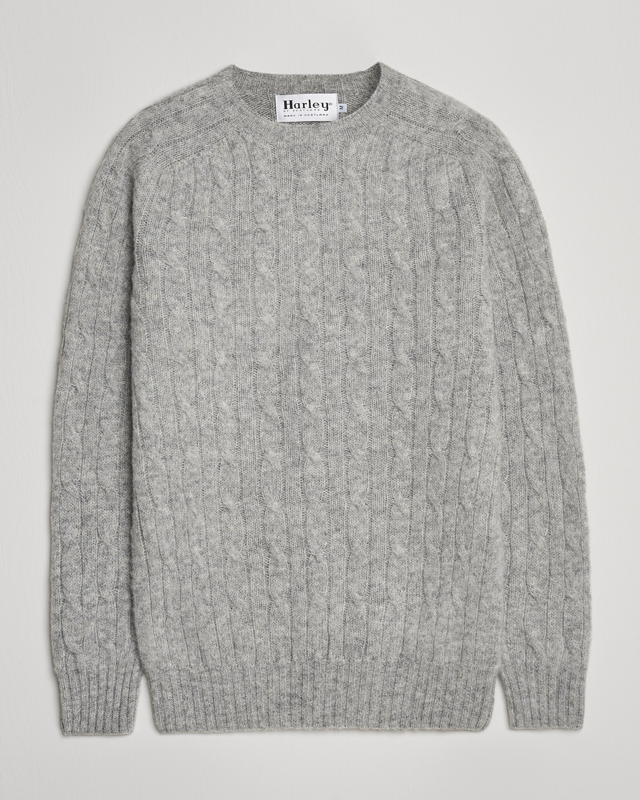 Homme | Pulls Et Tricots | Harley Of Scotland | Brushed Supersoft Lambswool Cable Silver