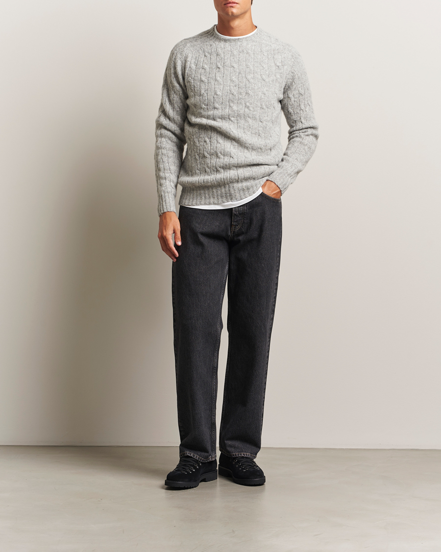 Homme | Pulls Et Tricots | Harley Of Scotland | Brushed Supersoft Lambswool Cable Silver