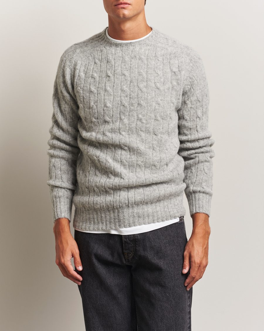Homme | Pulls Et Tricots | Harley Of Scotland | Brushed Supersoft Lambswool Cable Silver
