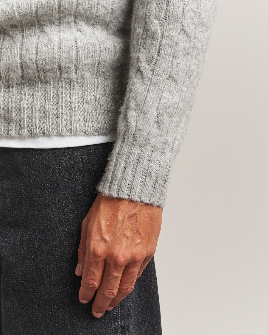 Homme | Pulls Et Tricots | Harley Of Scotland | Brushed Supersoft Lambswool Cable Silver