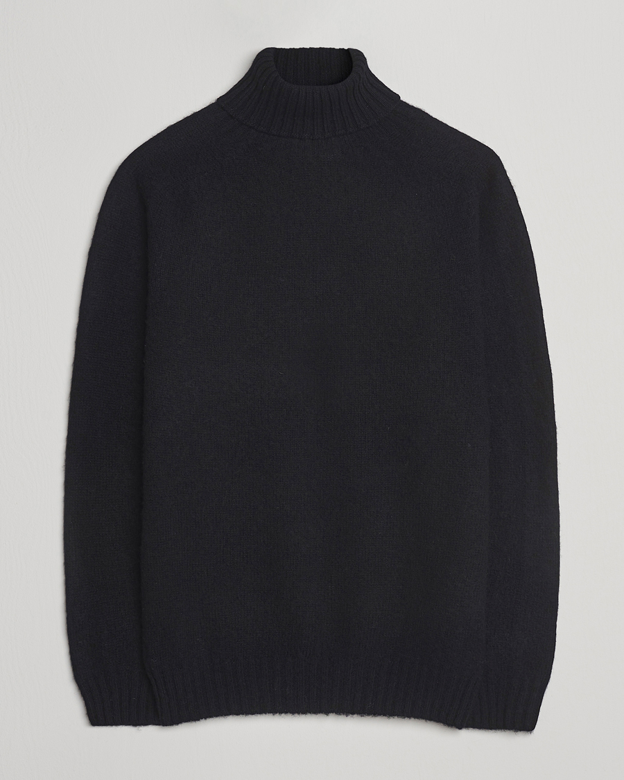 Heren | Truien | Harley Of Scotland | Brushed Supersoft Lambswool Rollneck Black