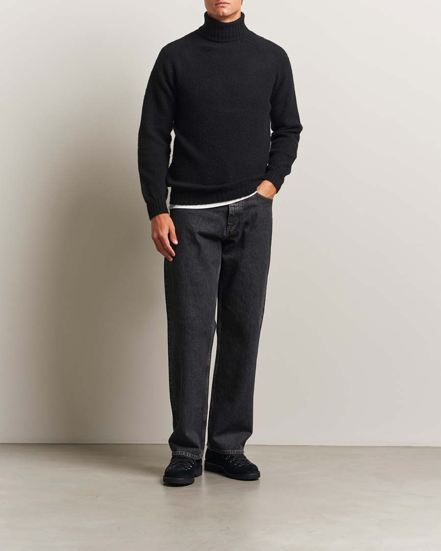 Heren | Truien | Harley Of Scotland | Brushed Supersoft Lambswool Rollneck Black