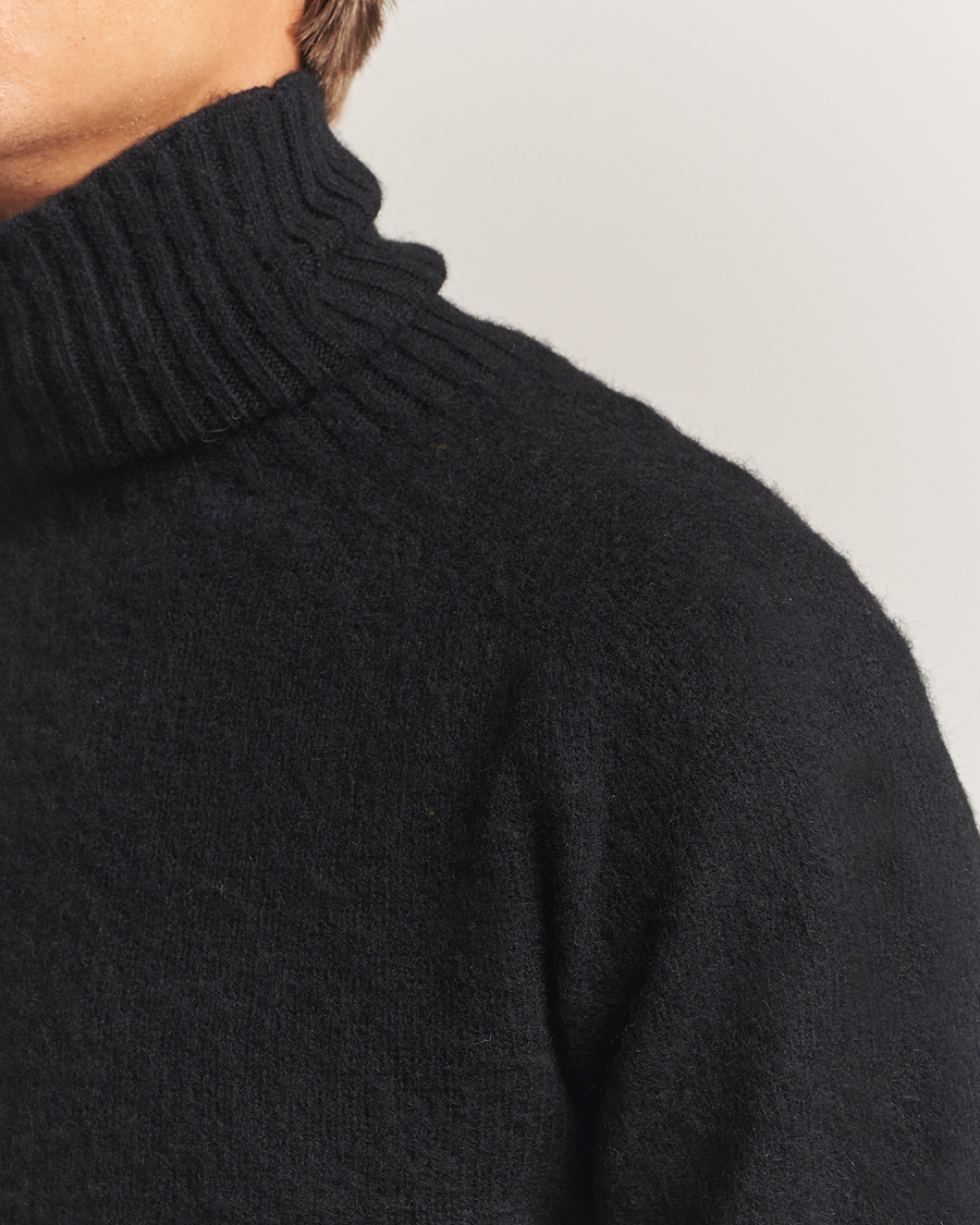 Heren | Truien | Harley Of Scotland | Brushed Supersoft Lambswool Rollneck Black