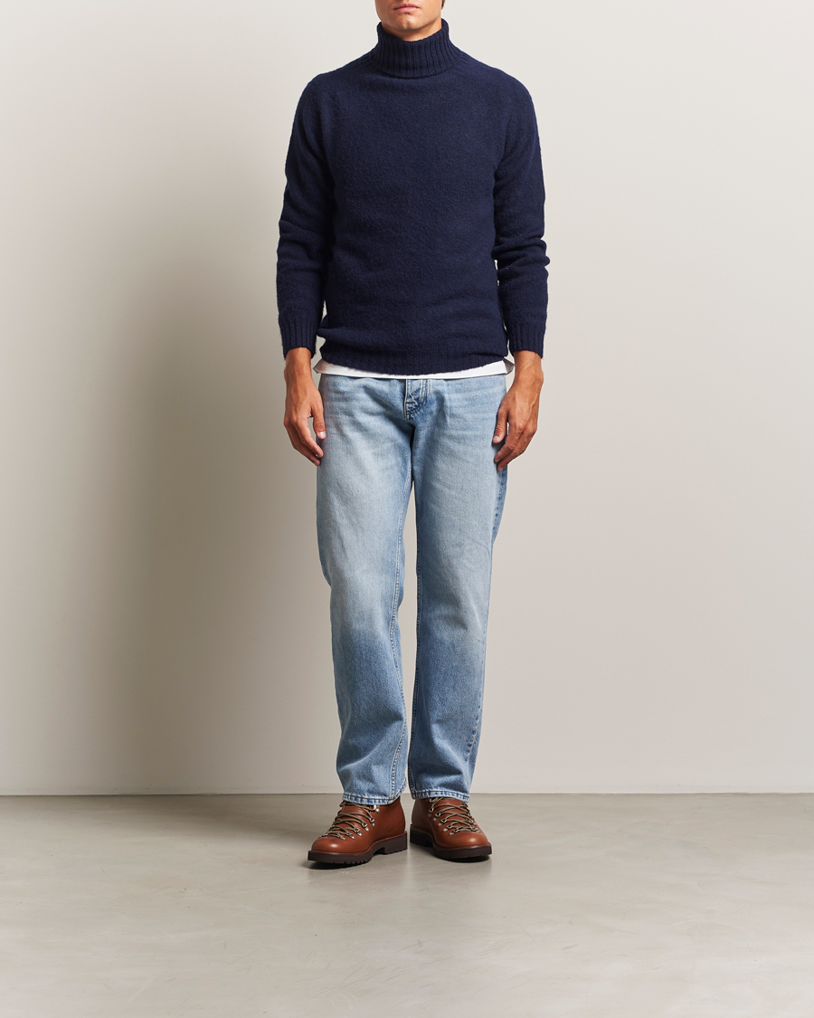 Homme | Pulls Et Tricots | Harley Of Scotland | Brushed Supersoft Lambswool Rollneck Navy