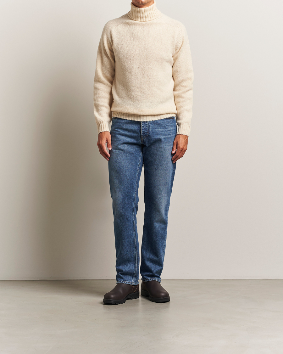 Heren | Truien | Harley Of Scotland | Brushed Supersoft Lambswool Rollneck Vanilla